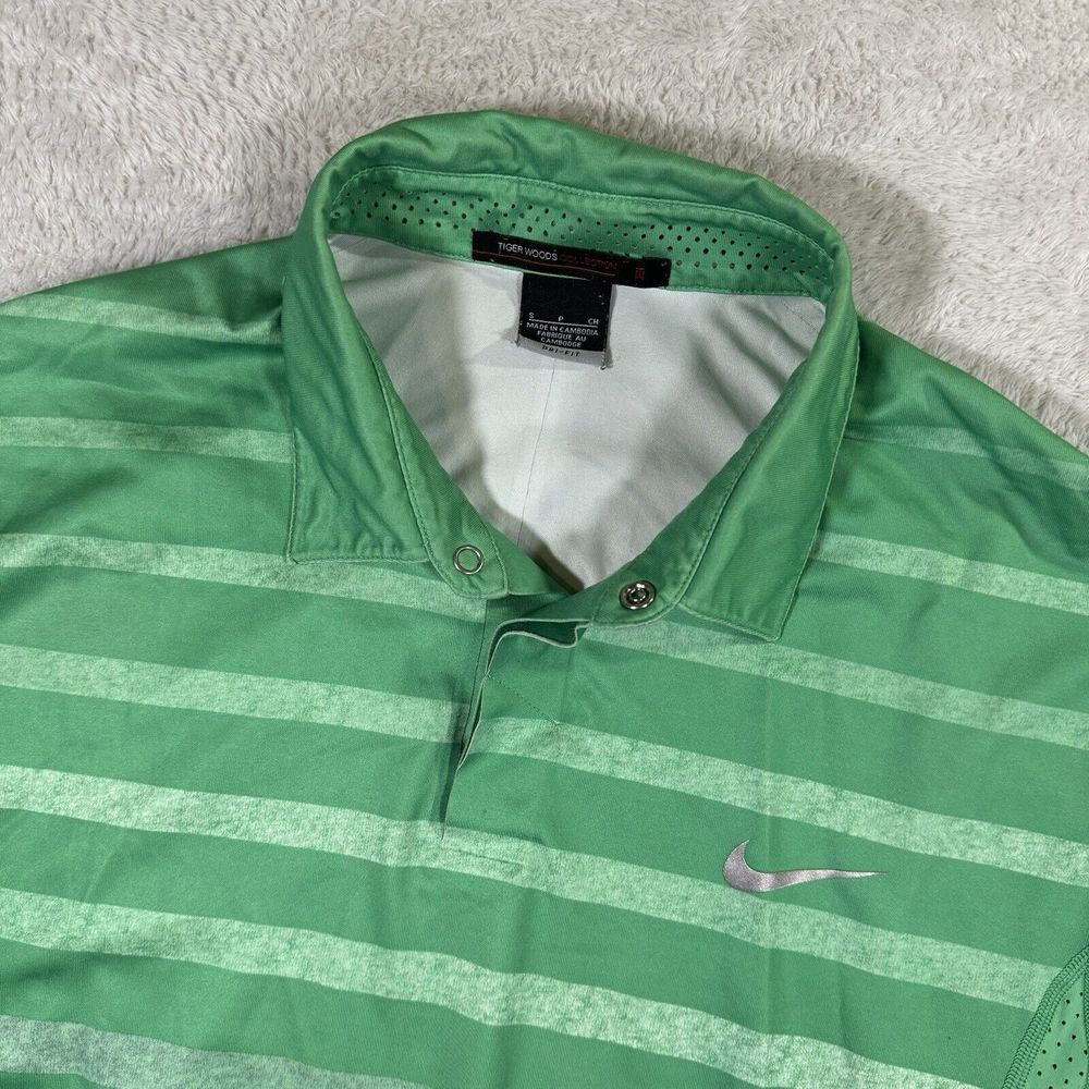 Nike Tiger Woods Collection Mens Small Golf Green Snap Polo Shirt Short Sleeve